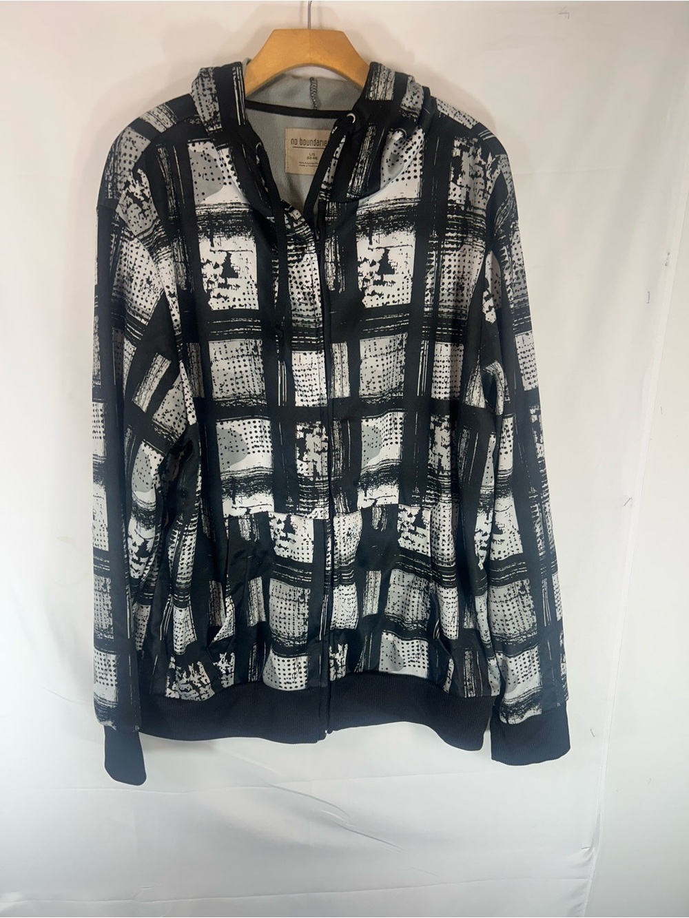 No Boundaries Black and White Abstract Zip Hoodie